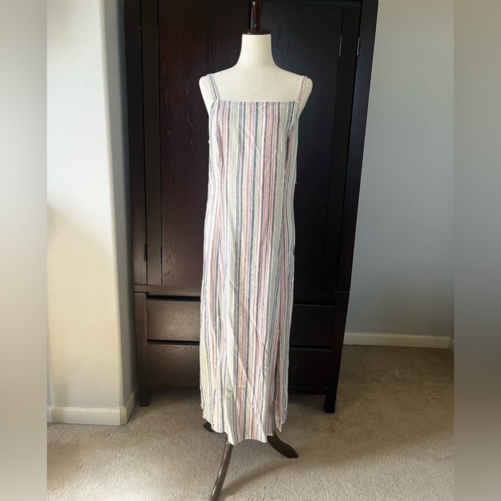 Multi colored linen maxi dress with slit